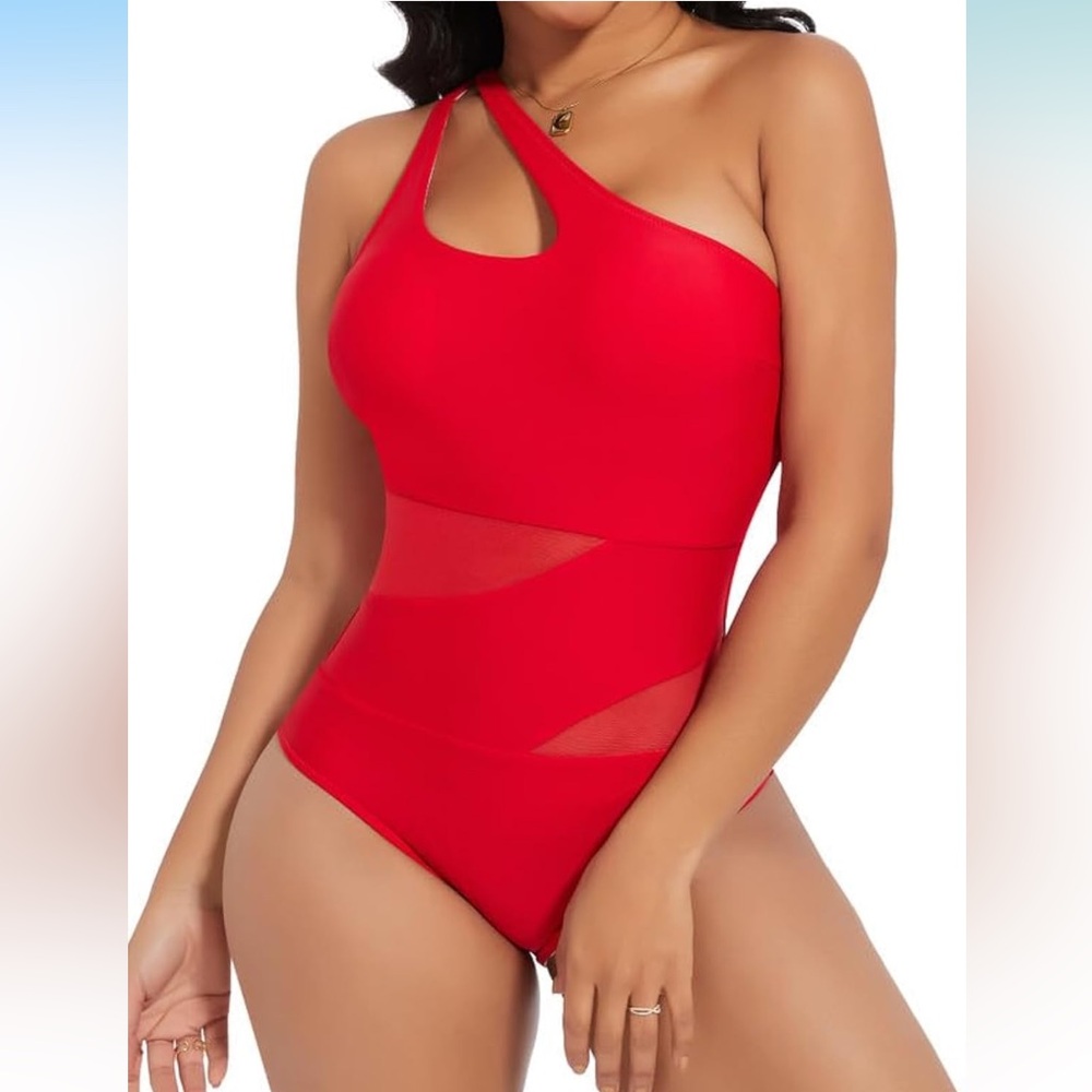 SHAPERIN Women One Piece Swimsuits Tummy Control One Shoulder Bathing Suits